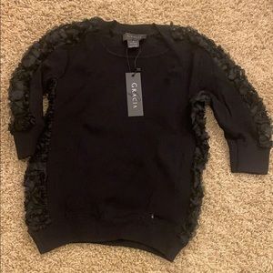 Gracia Black Floral Detailed Sleeve Sweater